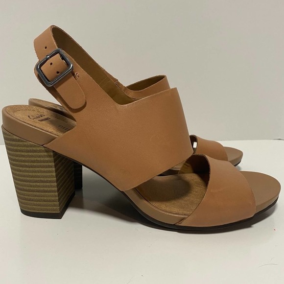 brown stacked heel sandals
